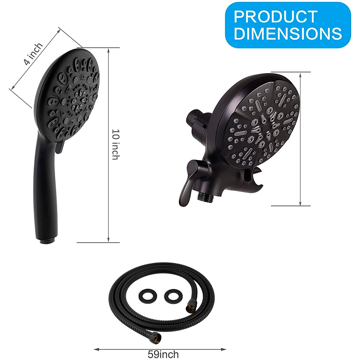 Mattschwarzer Duschkopf Mit Handbrause – Quadratischer Regenduschkopf 15 Cm & 3-Funktionen-Handheld