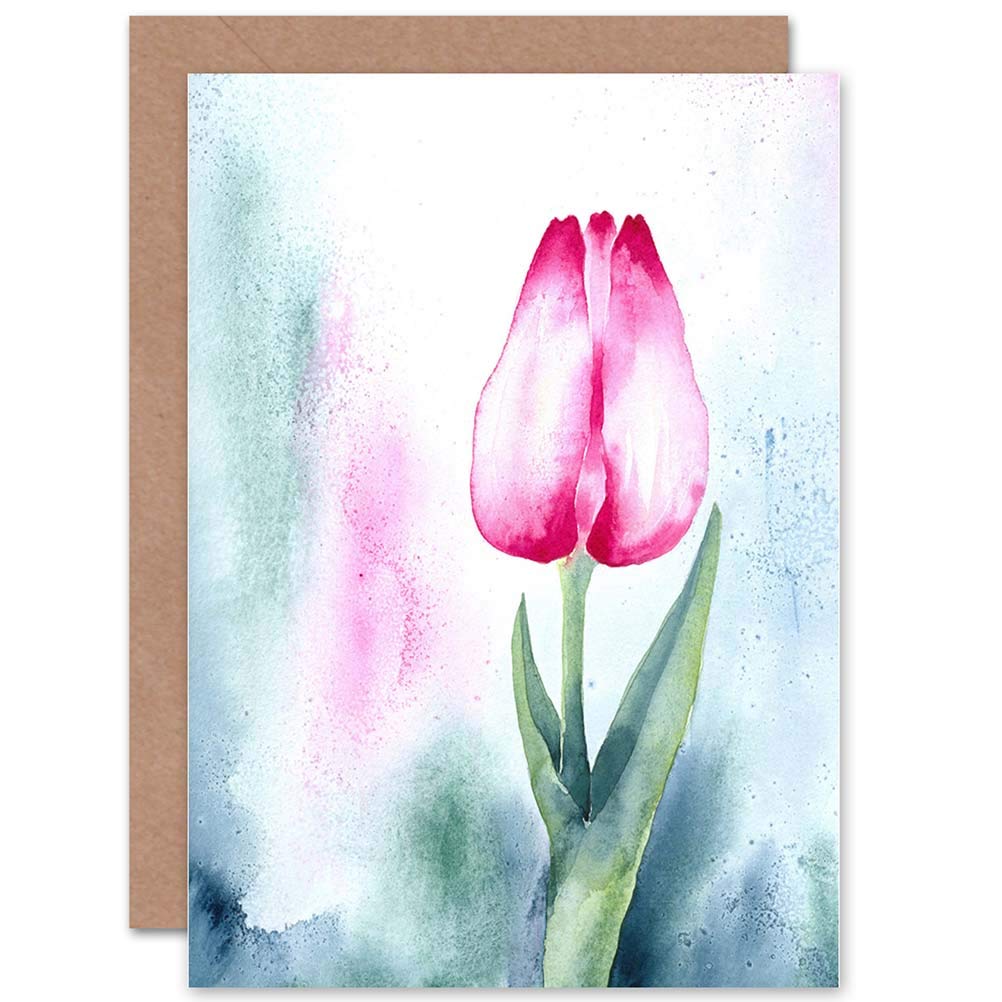 Wee Blue Coo TULIPS WATERCOLOUR PAINT FLOWER PINK BLANK GREETINGS BIRTHDAY CARD ART