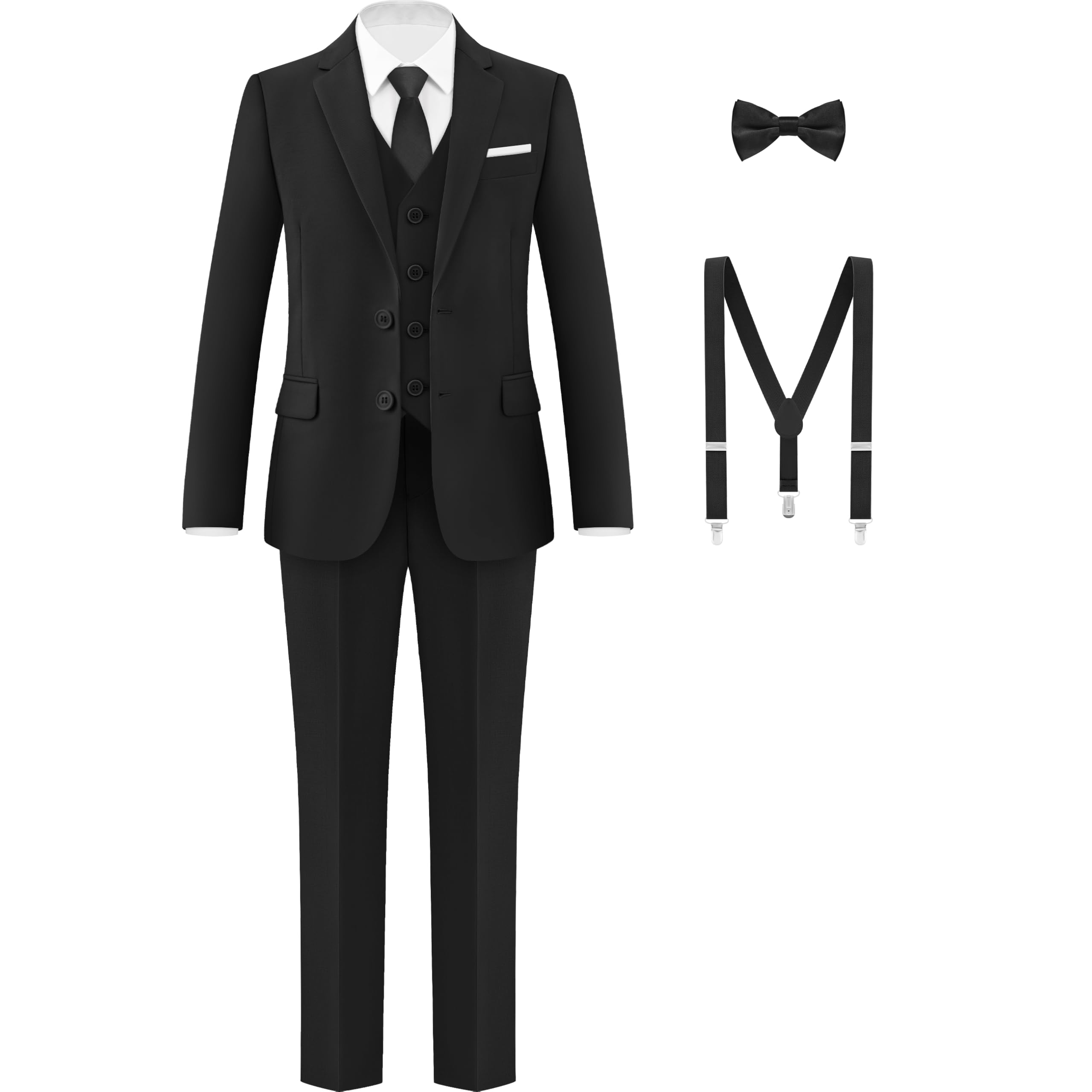 AmazingSea Boys Formal Suits Set, from Toddlers to Teen, Adjustable Waist, with Suspenders