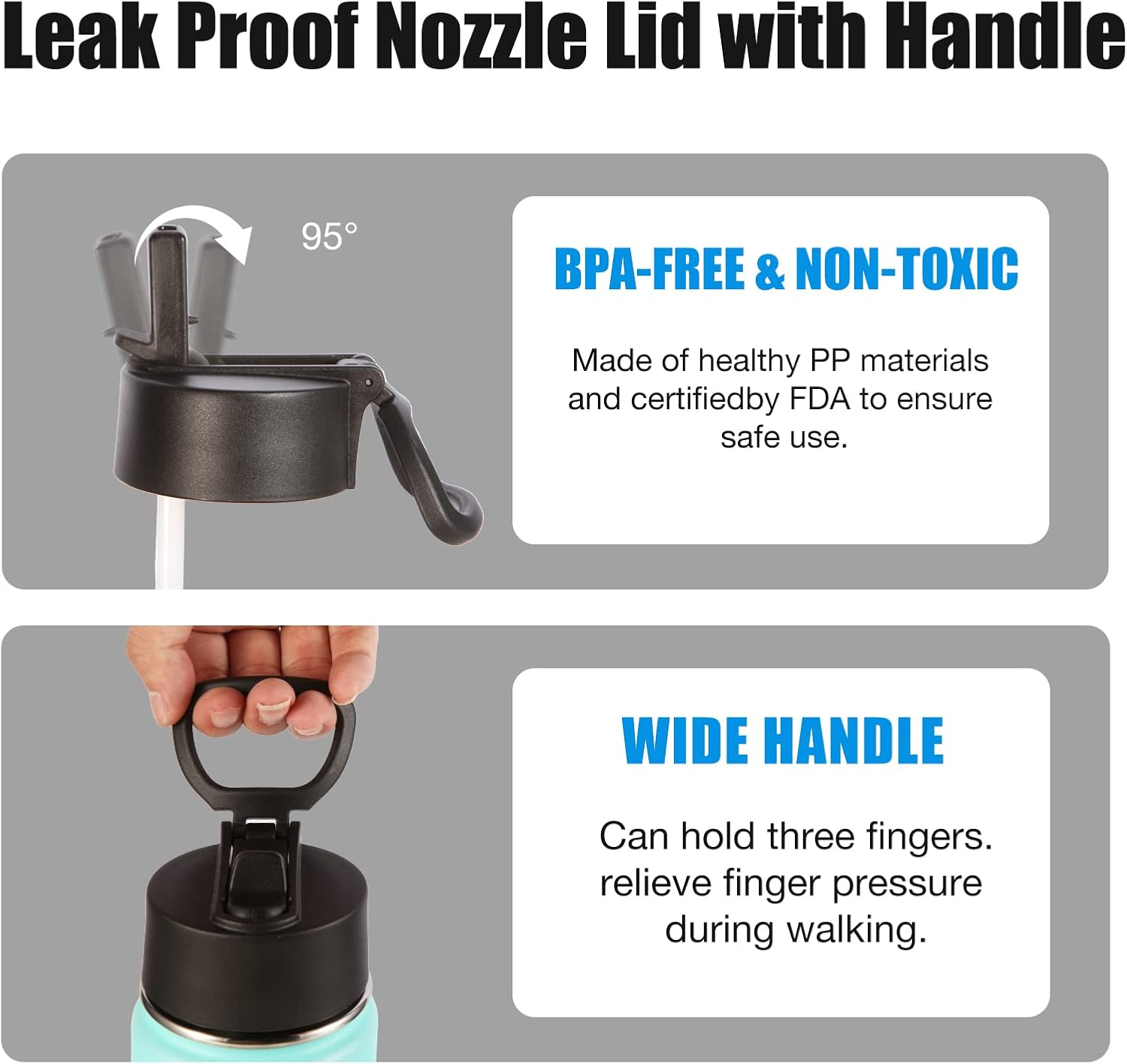 Volhoply Insulated Water Bottles with Straw Bulk 2 Pack, 22 oz Stainless Steel Sport Bottle with Handle Lid,Metal Travel Water Cups with Wide Mouth,Reusable Water Flask for School(Green Pink,2 Set) - Image 6