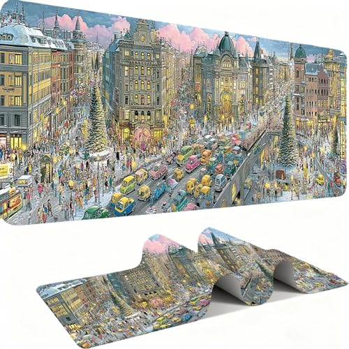 Tapis de Souris XXL 1000x500mm Desk Mat, Large Tapis de Bureau Multifonctionnel et Etendu, Protection Bureau avec Base Anti-Dérapage, pour Tous Types de Souris - Bâtiment avec Vue sur La Rue C0P-376