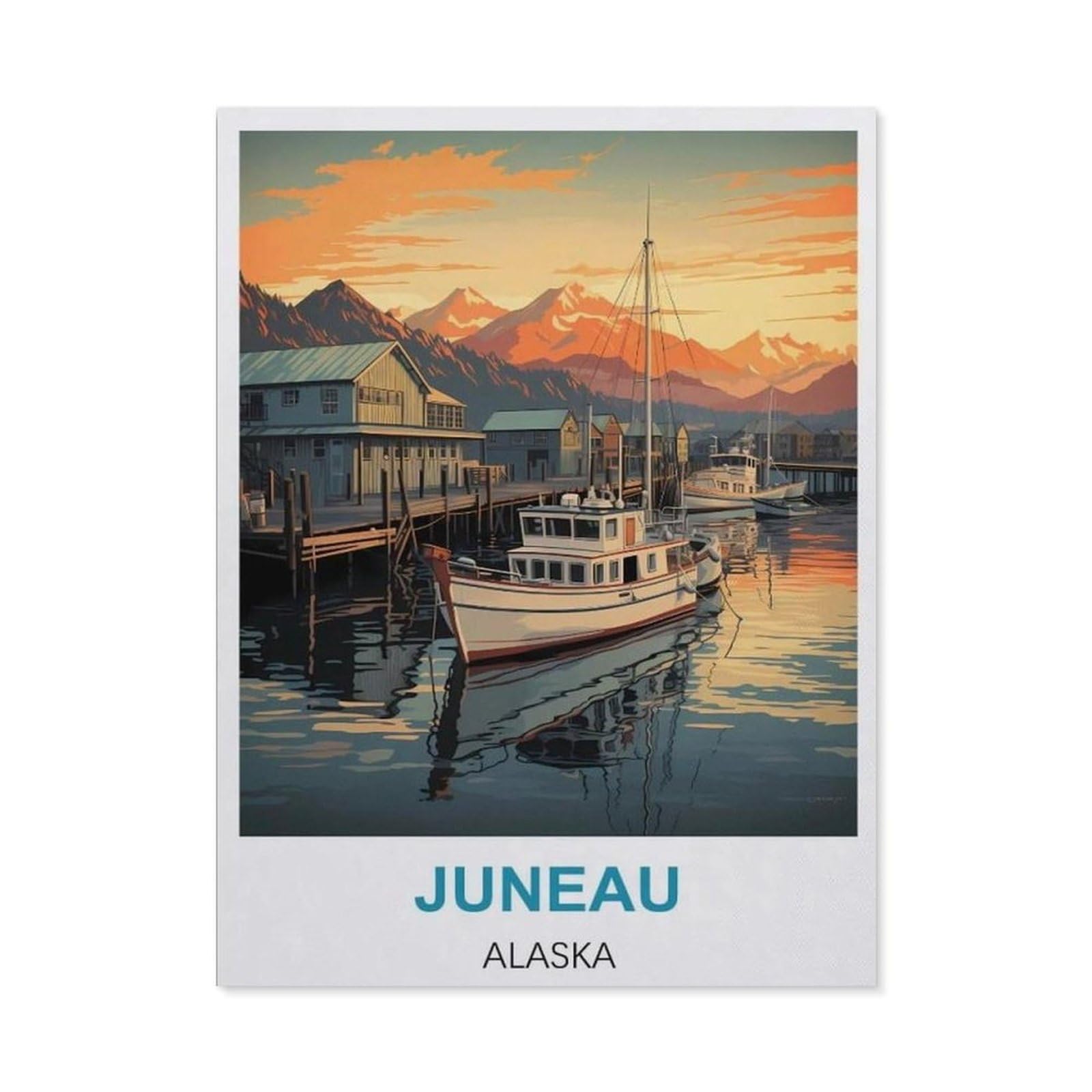 BEAYODKP 5D DIY Diamond Painting kit，Juneau Alaska Vintage Travel Posters，Round Resin Diamond Cross Stitch, Home Decoration Gift（40 x 50 cm/15.74 x 19.68 inches）-CA85