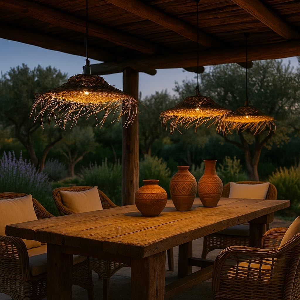 Generico Paralume Lampadario a Sospensione in Paglia Artigianale Marocchino: Stile Etnico, Illuminazione Naturale e Accogliente 2404251302 Vimini Rattan Palma Fibre Naturali Senza Impianto Elettrico