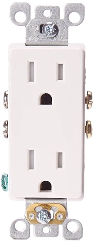 Miniatura 3 de Leviton 15 Amp 125 Volt, Tamper Resistant, Decora Duplex Receptacle, Straight Blade, Self Grounding, T5325-SW, White Blanco