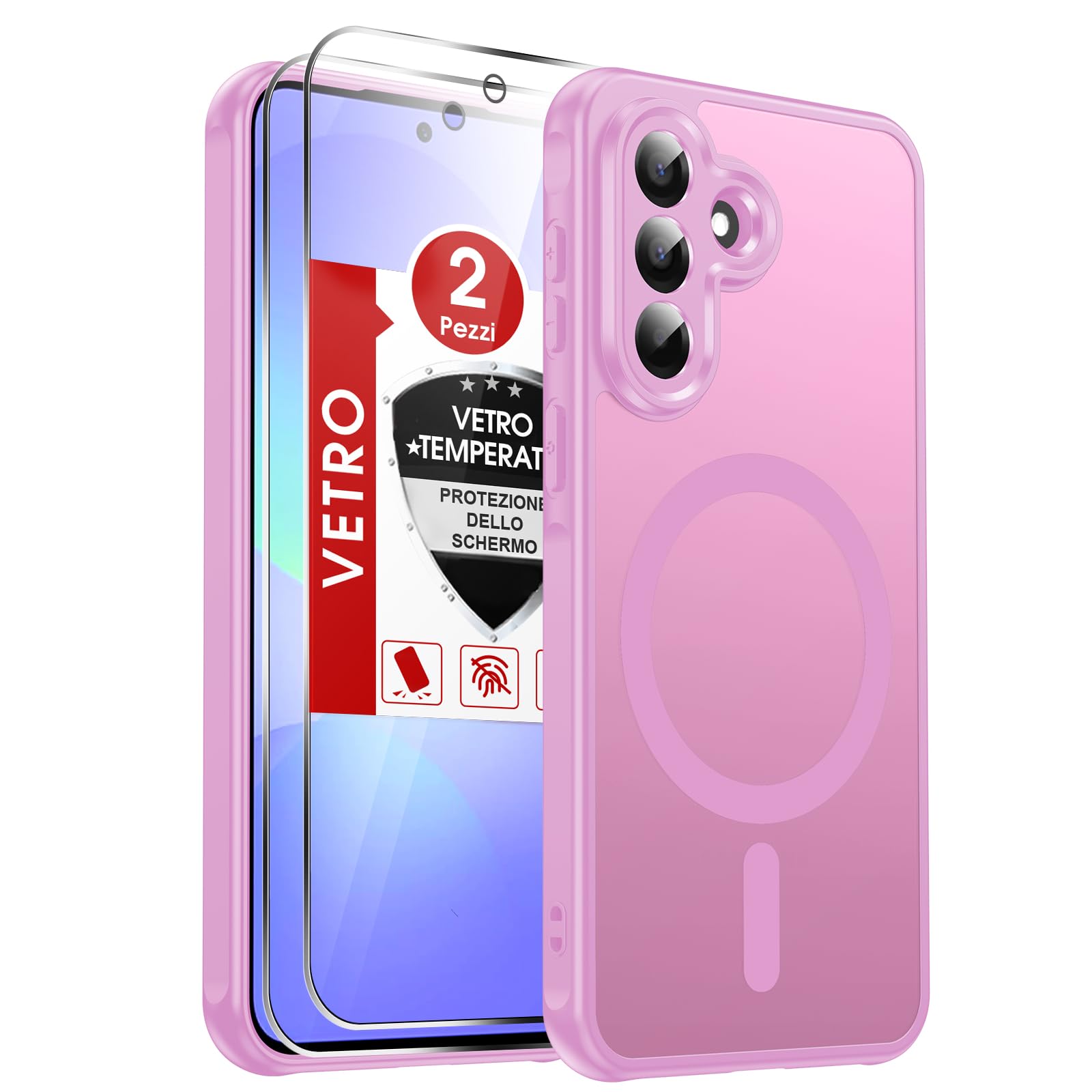 LeYi Cover Magnetica per Samsung A37 5G con 2 Pezzi Vetro Temperato, Custodia per Galaxy A 37 Traslucida Opaca Anti-Impronte Resistente ai Graffi Paraurti in TPU Antiurto Protettiva Case, Rosa