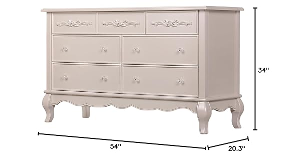 Evolur Aurora 54x20.3x34 Inch Dresser with Changing Tray, Dusty Rose