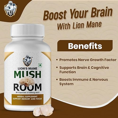 Miniatura 7 de Suplemento de melena de leones Suplemento de hongos  Polvo de melena de león 90 cápsulas  Orgánico, sin OMG, sin gluten  Impulso cerebral, apoyo