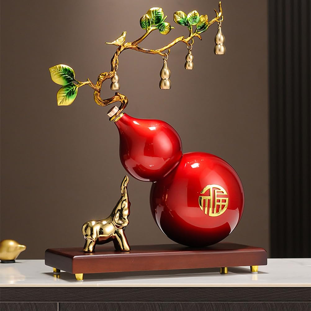 Złota statua Hulu Ozdoby Feng Shui, metalowa figurka w stylu Bonsai Drzewo szczęścia dla bogactwa i powodzenia Nowy Rok Dobrobyt Dekoracja biura domowego Prezent,Red