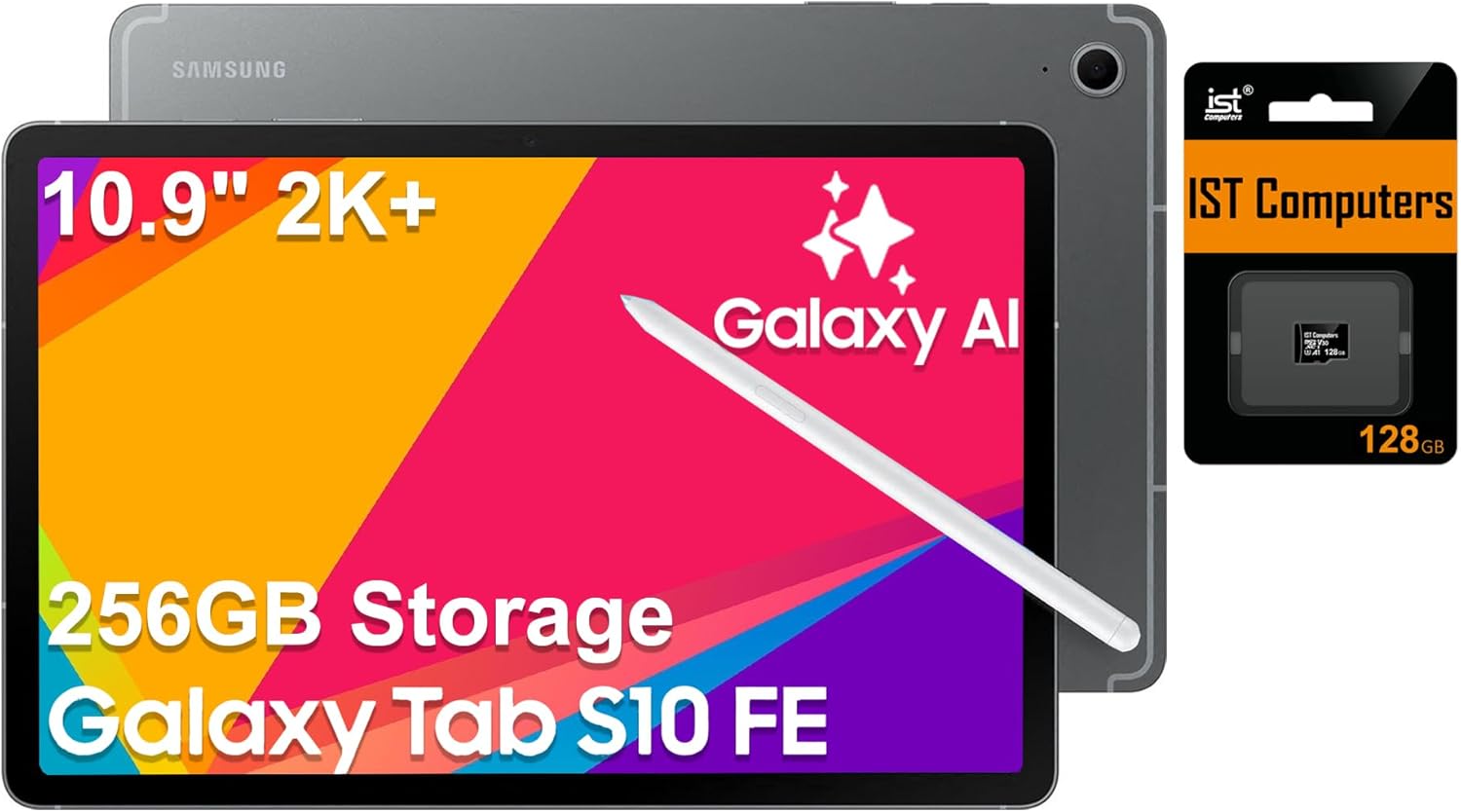 SAMSUNG Galaxy Tab S10 FE AI Android Tablet (10.9" 2K+ 90Hz Touchscreen, 8-Core, 8GB RAM, 256GB Storage (128GB+128GB SD Card)), S Pen, 20-Hr Long Battery Life, 13MP+12MP Cameras, Ultra Light, SM-X520