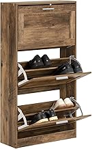 SoBuy Narrow Shoe Rack Cabinet Shoe Cabinet Entrance Hallway – Save Space with 3 Folding Flaps and Adjustable Shelves – Ideal for Hallway or Apartment – Brown 60 x 23 x 115 cm FSR137-L-F