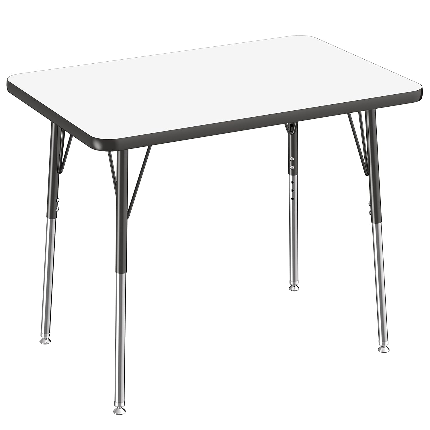 FDP Dry-Erase Rectangle Activity School and Office Table (24 x 36 inch), Standard Legs with Swivel Glides, Adjustable Height 19-30 inches; Quick Ship Single Box - Whiteboard Top and Black Edge
