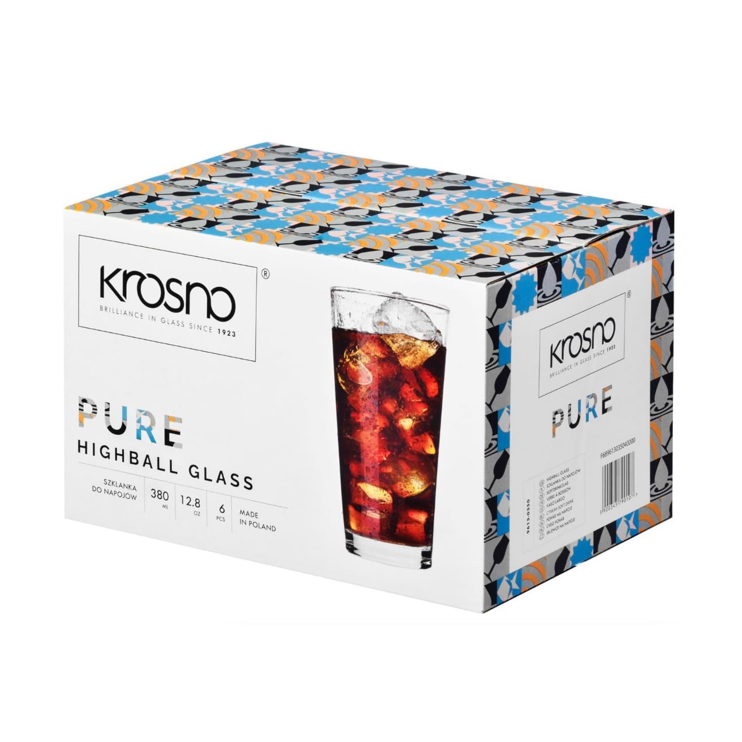 Krosno Alto Bicchieri Acqua Succo Vetro | Set di 6 | 380 ML | Collezione Pure | Ideale per la Casa, Ristorante e Ricevimenti | Adatto alla Lavastoviglie