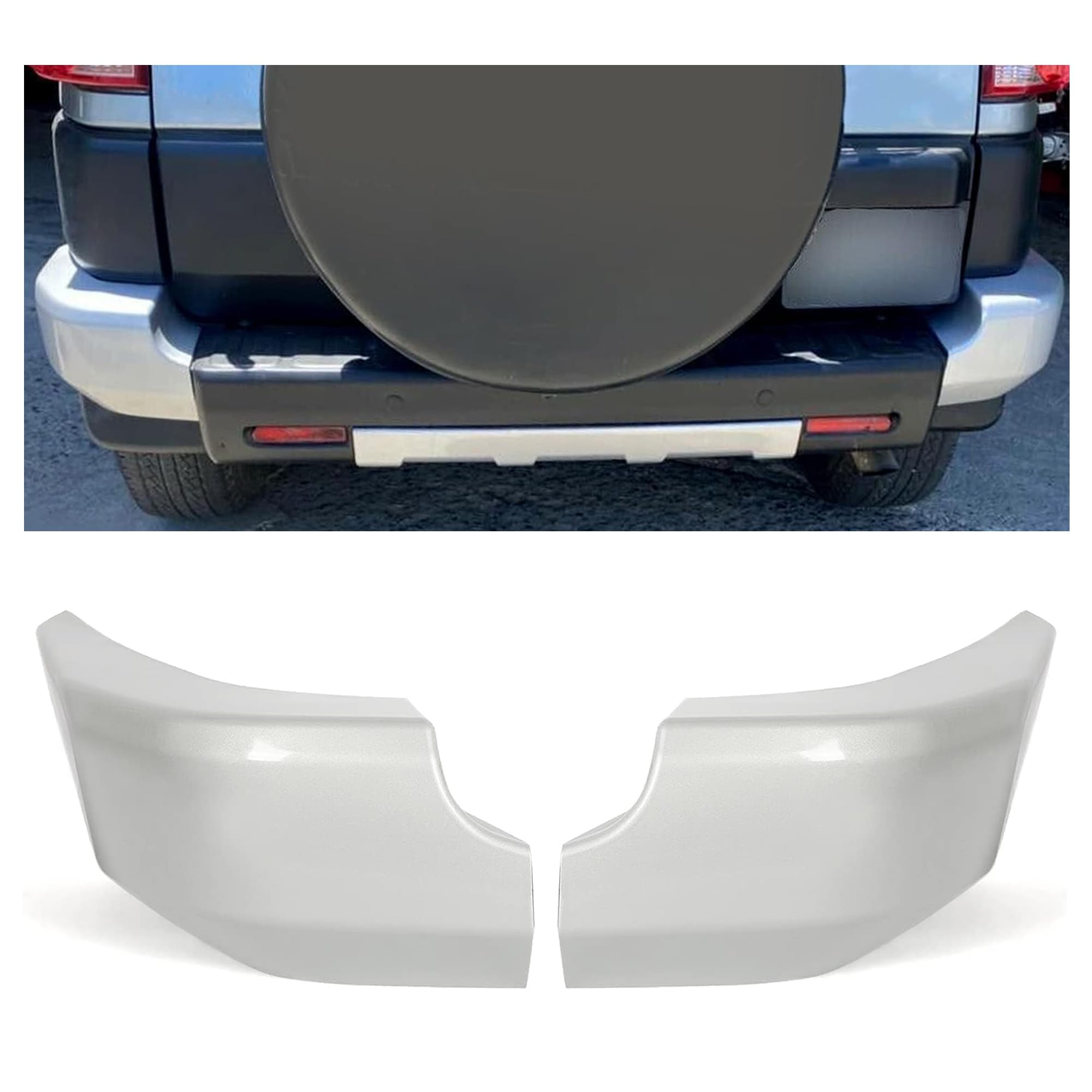 ECOTRIC Rear Bumper End Caps Cover Compatible with 2007-2014 Toyota FJ Cruiser TO1104121 5246235021 TO1105121 5246235021 with Special Edition Package Bumper Extension Pair Set