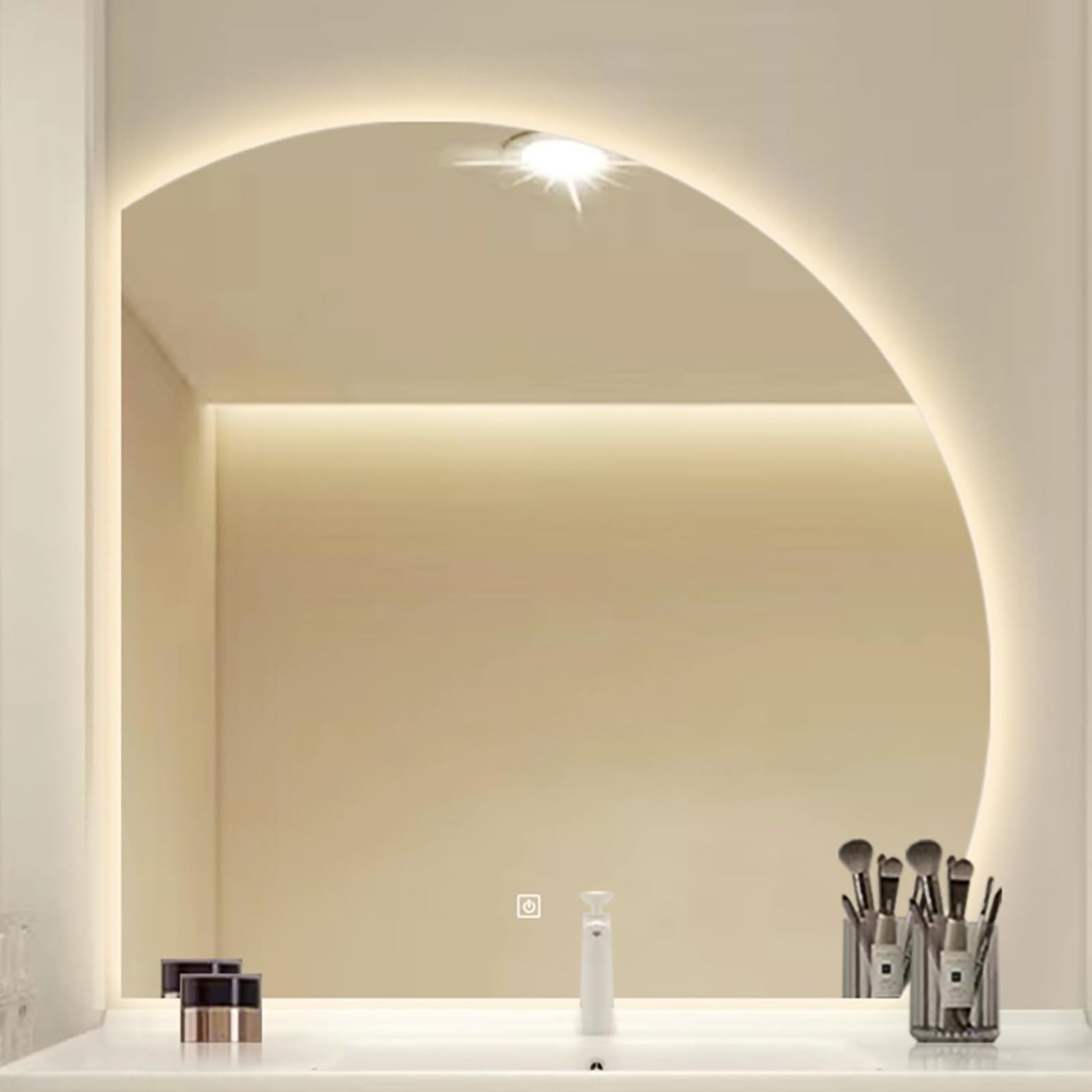 UUDQCD Half Circle Mirror, Semi Circle Mirror with Lights, Smart Mirror Bathroom, Large Irregular Frameless Vanity Mirror 3-Color Dimmable 80 cm
