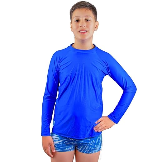Camisa Térmica Infantil Segunda Pele Blusa Manga Longa Proteção Solar UV 50+ Resistente Tecido Geladinho Poliamida Casual Natação Praia