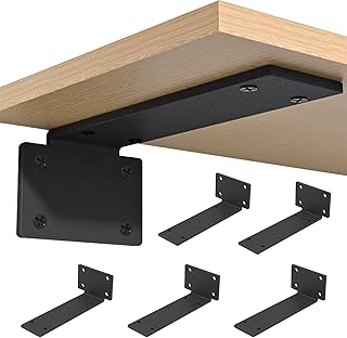 DZOMK Floating Shelf Bracket 8 Inch, 6 Pack Heavy Duty L Shelves Brackets Solid Steel Iron 1/5 Inch Thick,Hidden Invisible Black Metal Floating Shelf Bracket Hardware Supports for Shelves Support DIY
