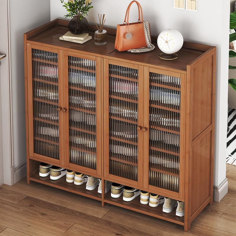 Miniatura 8 de Zapatero de bambú de 8 niveles Armario de almacenamiento de zapatos con puertas, organizador de zapatos de bambú independiente con estantes para