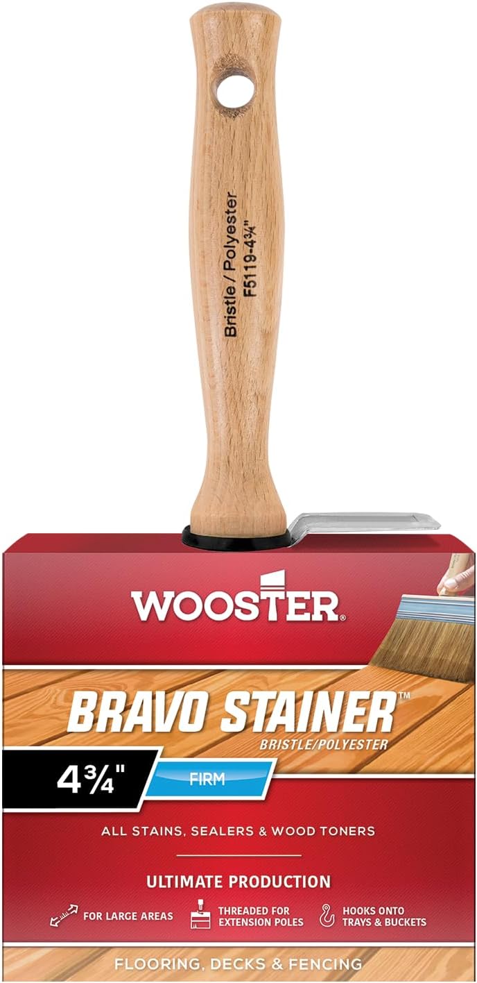 12-Pack of 4-3/4” Wooster F5119 Bravo Stainer Bravo Stainer White China Bristle Stain Brush, For All Paints