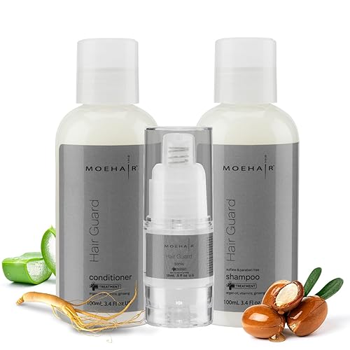 Moehair Trio Pack de champú Hair Guard 34 FL acondicionador protector para el cabello 34 FL y suero para el cabello 05 FL Juego de cuidado y