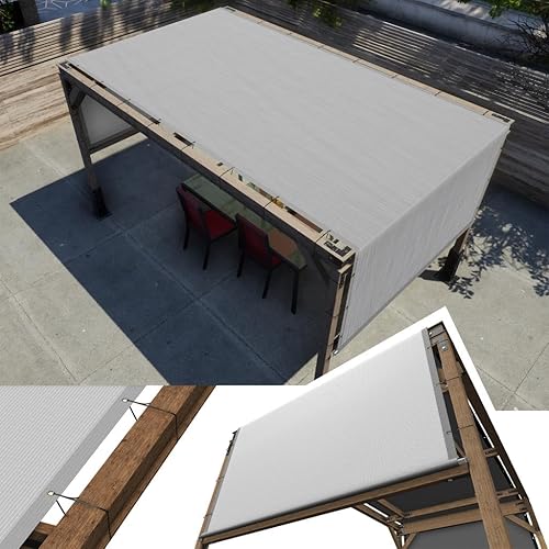 Amgo Toldo de pérgola gris de 12 pies de ancho x 20 pies de largo, cubierta superior UPF50+, toldo de grado comercial de 260 GSM para patio al aire disponible en Yaxa Peru