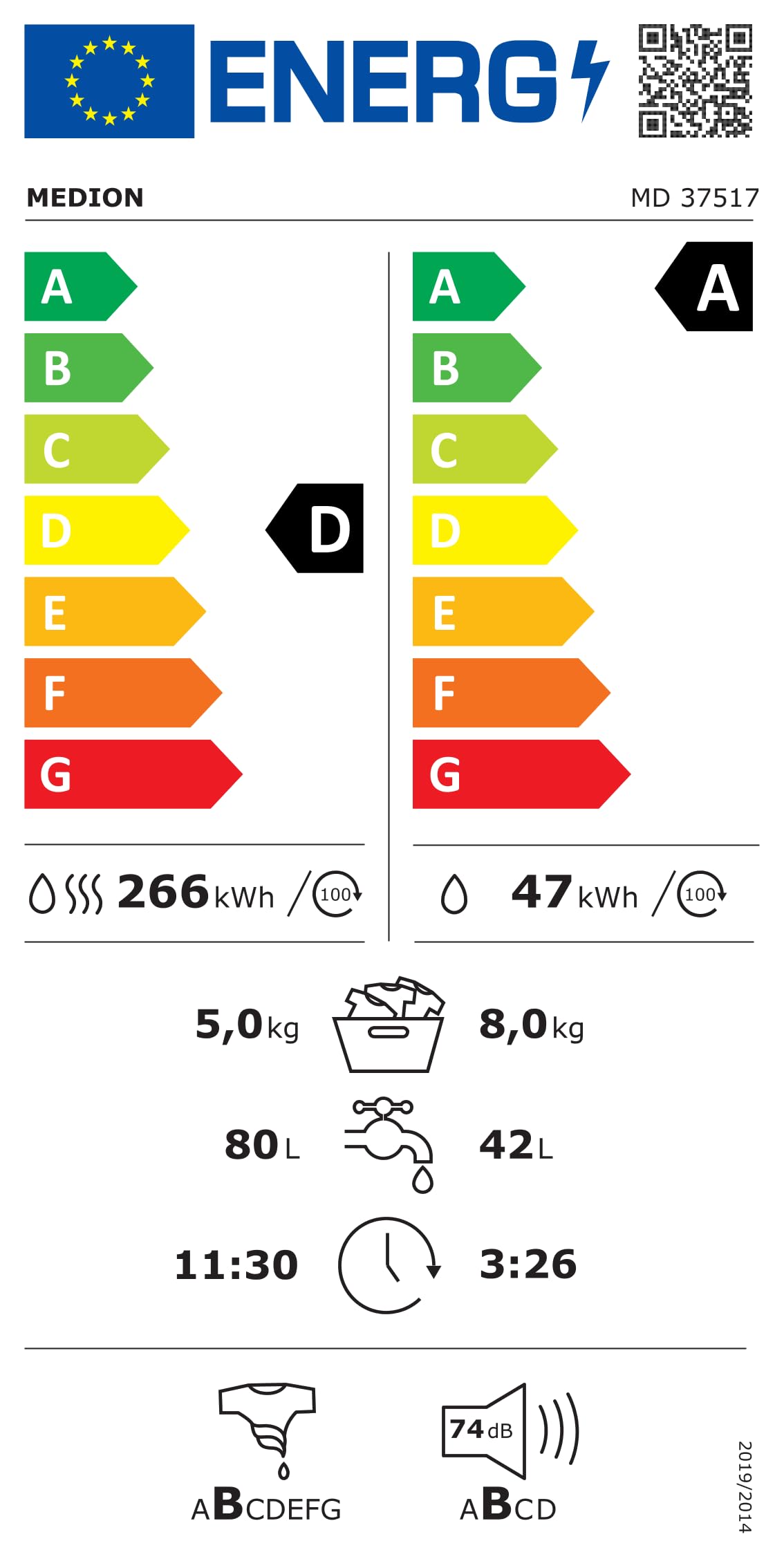 MEDION Waschtrockner 8kg 1400 U/Min 15 Programme LED Anzeige Eco-Logic System Startzeitvorwahl