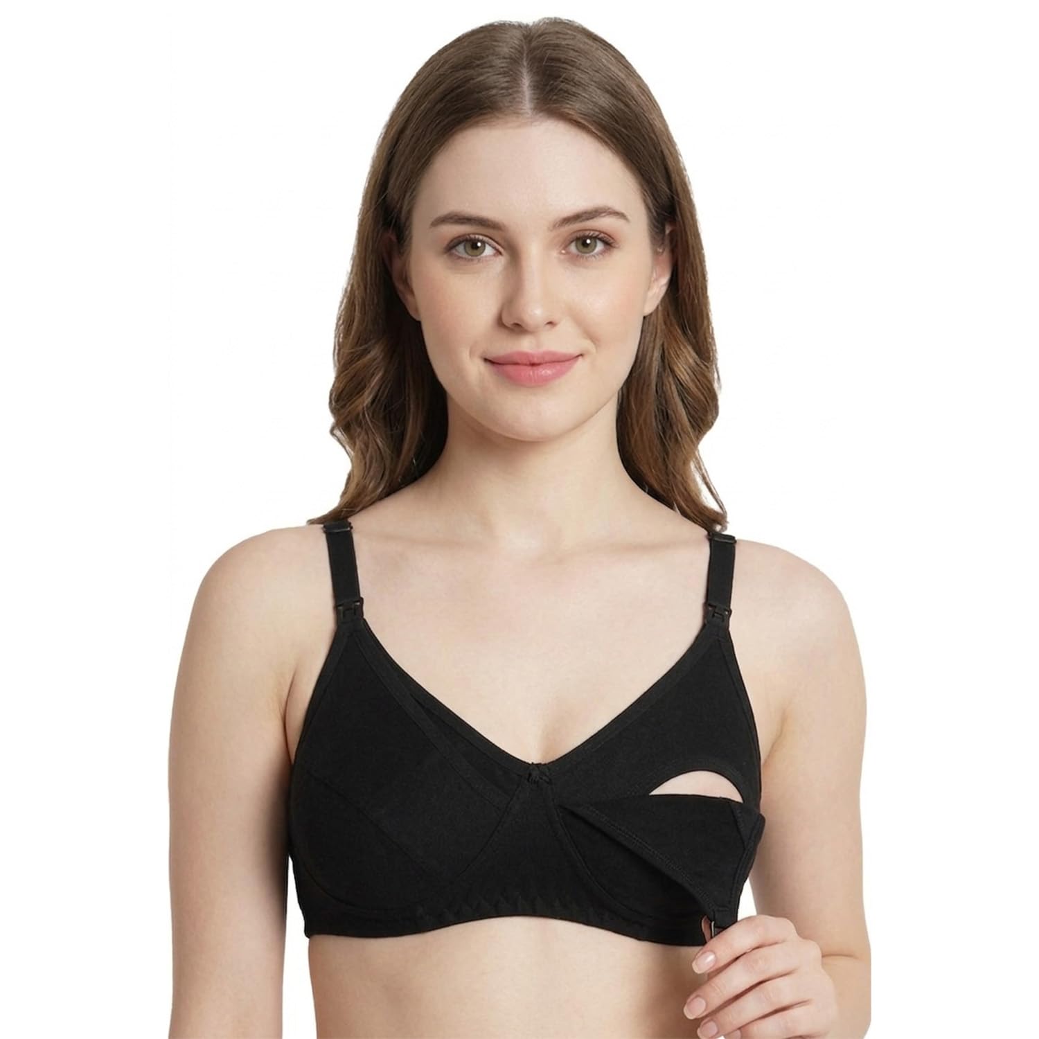 Maternity Nursing Bra for Women | Non-Padded Cotton Blend | Wire-Free V-Neck Feeding Bra (in, Numeric, 40, Free Size, A, 40, Regular, Big Girls, Black)-image-40