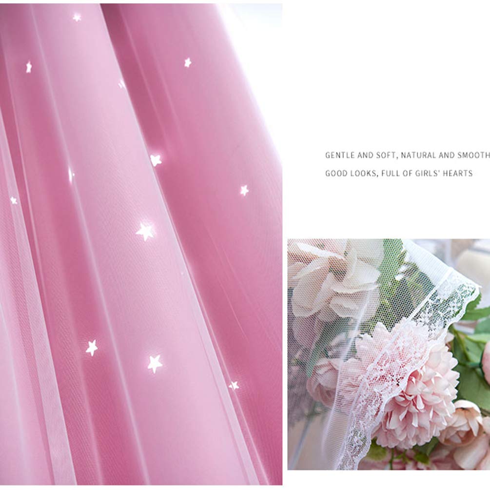 Cortina Opaca con Estrellas Rosas, Cortinas con Ojales Suaves, Cortinas con Ojales aislantes térmicos sólidos, Cortinas para Tratamiento de Ventanas, Cortinas para niños, para niña