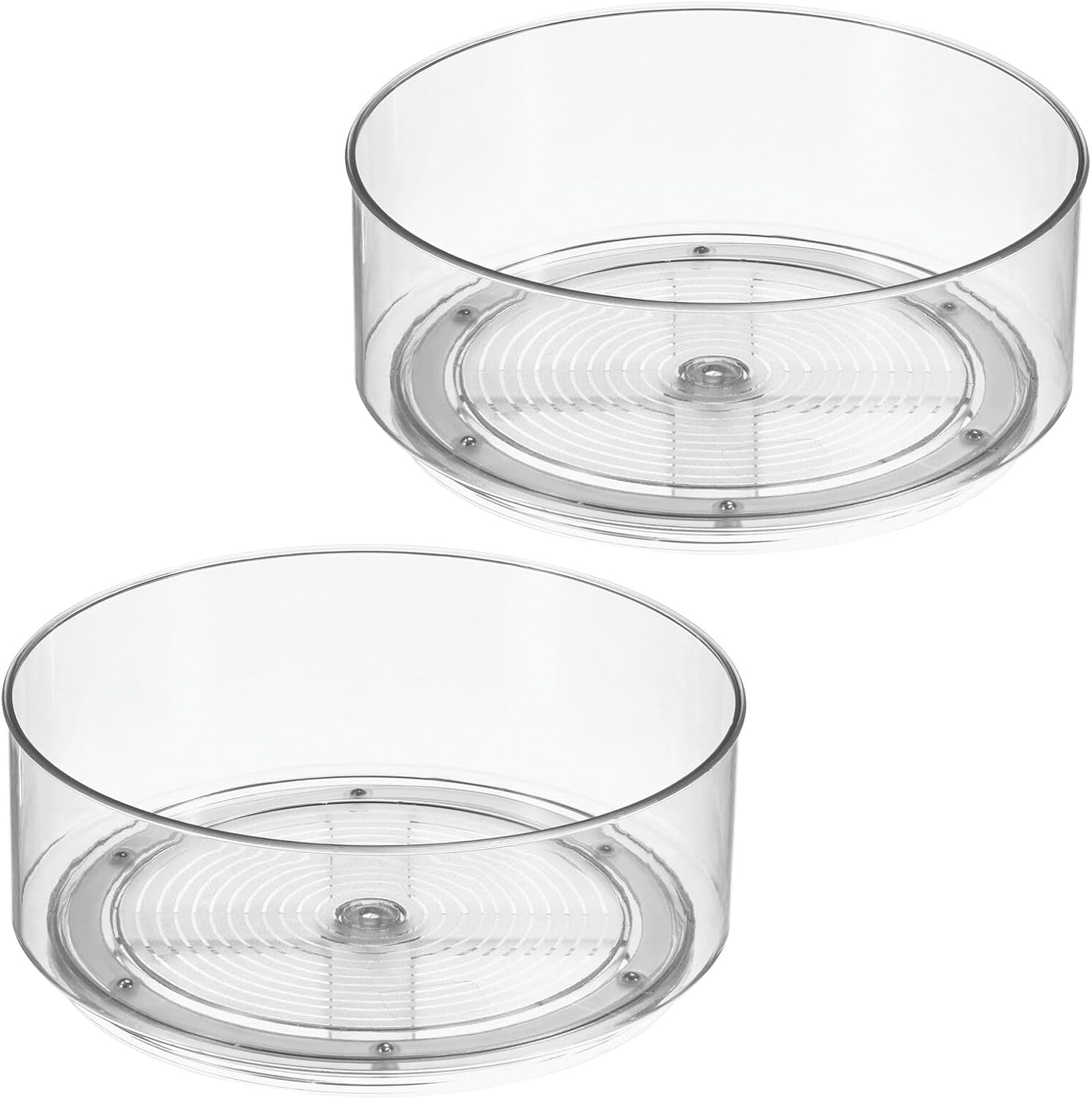 mDesign Lazy Susan Turntable Plastic Spinner for Kitchen/Bathroom, Pantry, Fridge, Cupboards, or Counter Organizing, Fully Rotating Organizer for Food, 9" Round - Lumiere Collection - 2 Pack, Clear