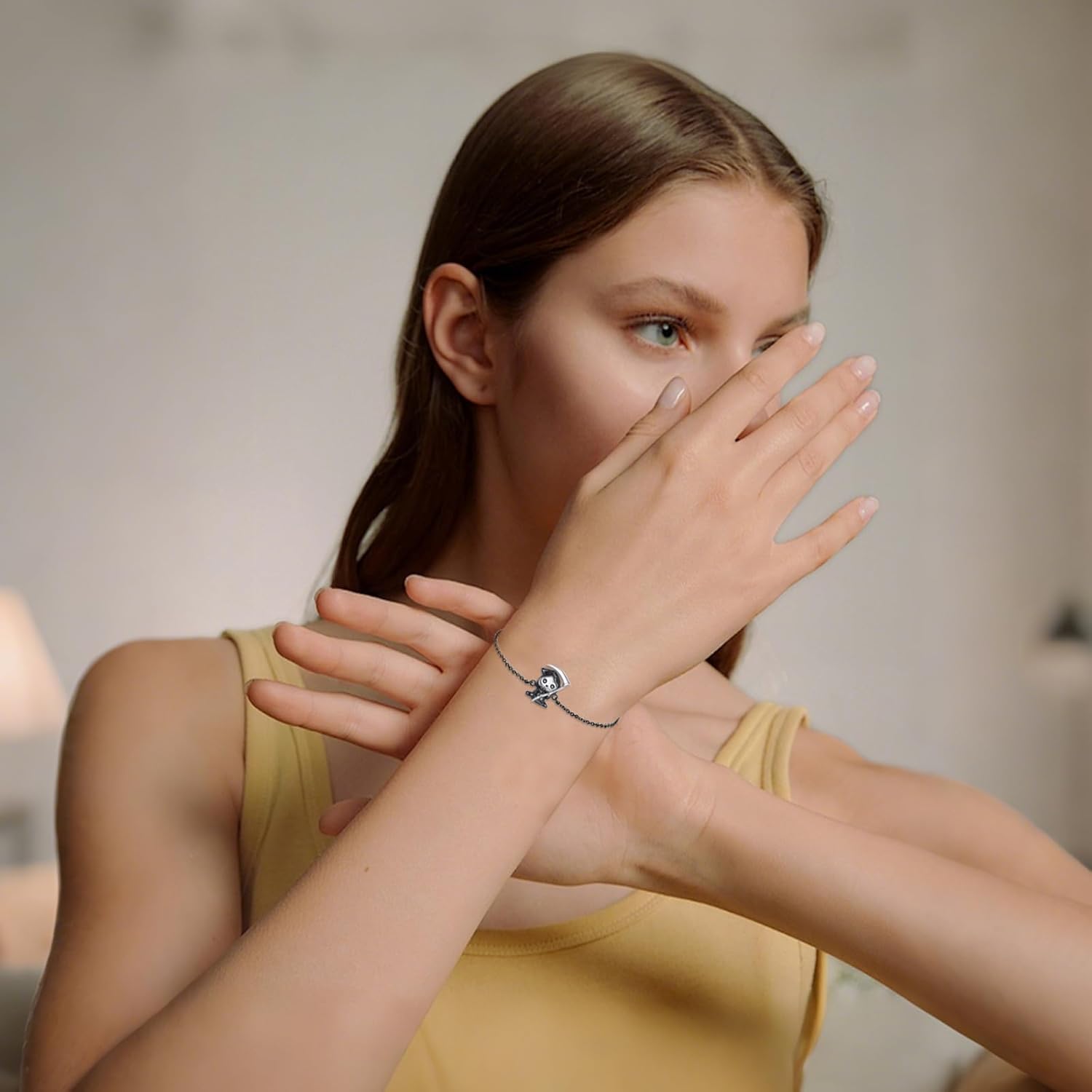 Skull Bracelet 925 Sterling Silver Skull Crystal Bracelet Adjustable Bracelet Gothic Bracelet Skull Jewelry Gift for Women Men - Image 4