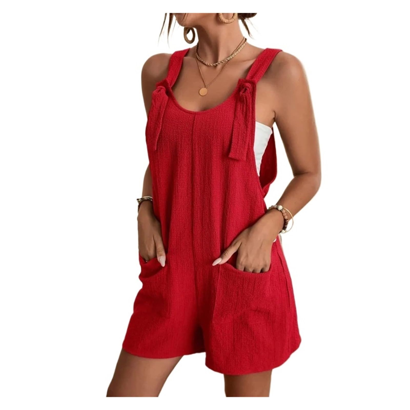 RRYPBOVG Jumpsuits For Women Summer Women's Jumpsuit Overalls Sleeveless Loose Romper(Red,2XL)