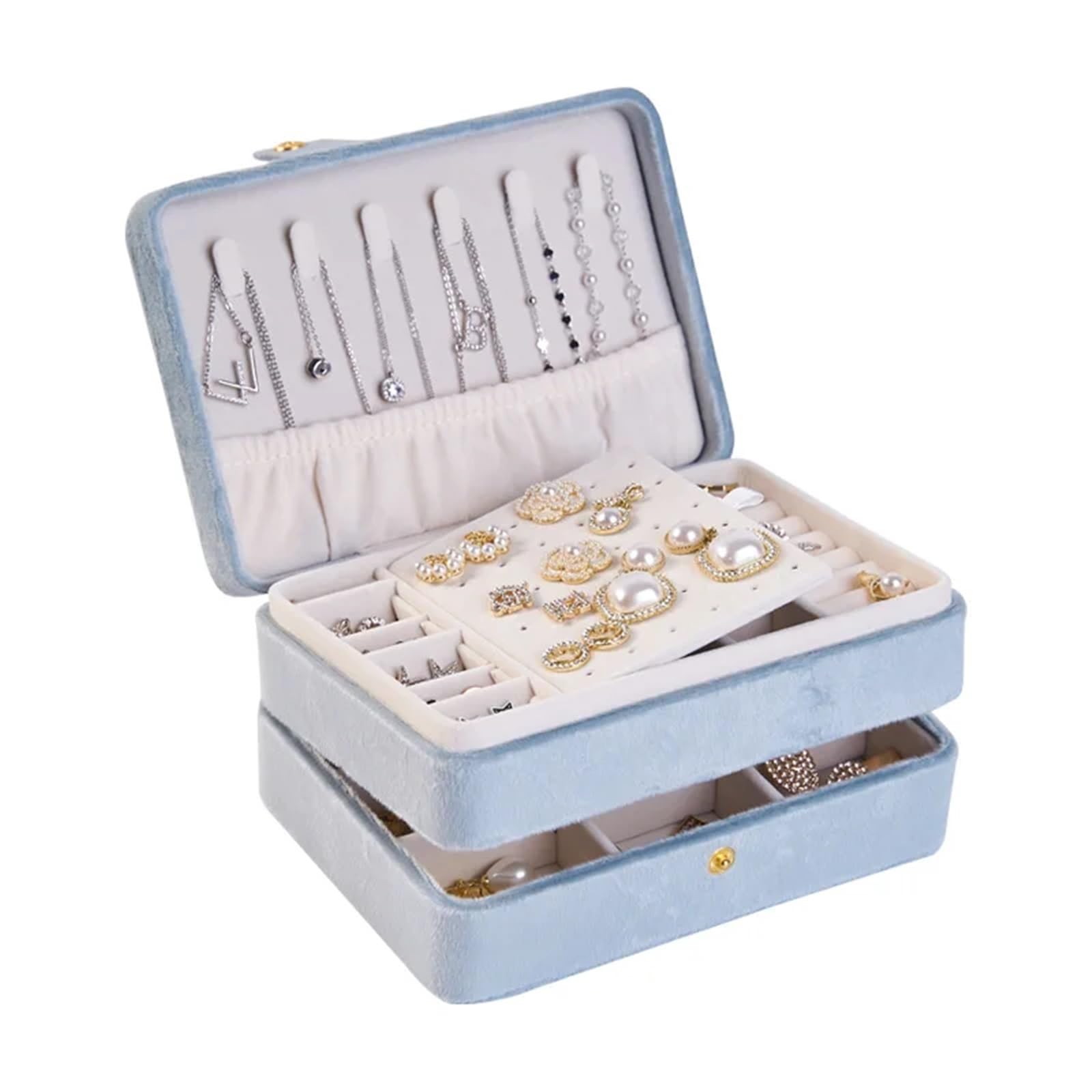 ESTDKMNOS Portable Jewellery Case， Portable Travel Multi-layer Jewellery Box Multicolor 16.5x11.5x8cm(Blue)