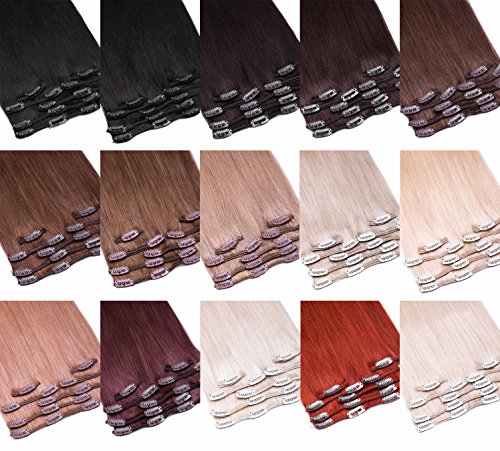 Clip-In Extensions Echthaar Haarteil Set 7tlg - 55cm Farbe #33 Kastanie 7 Teiliges Haarteil Für Komplette Haarverlängerung - Top Rotbraune 100% Remy Echthaar Clip in Extension