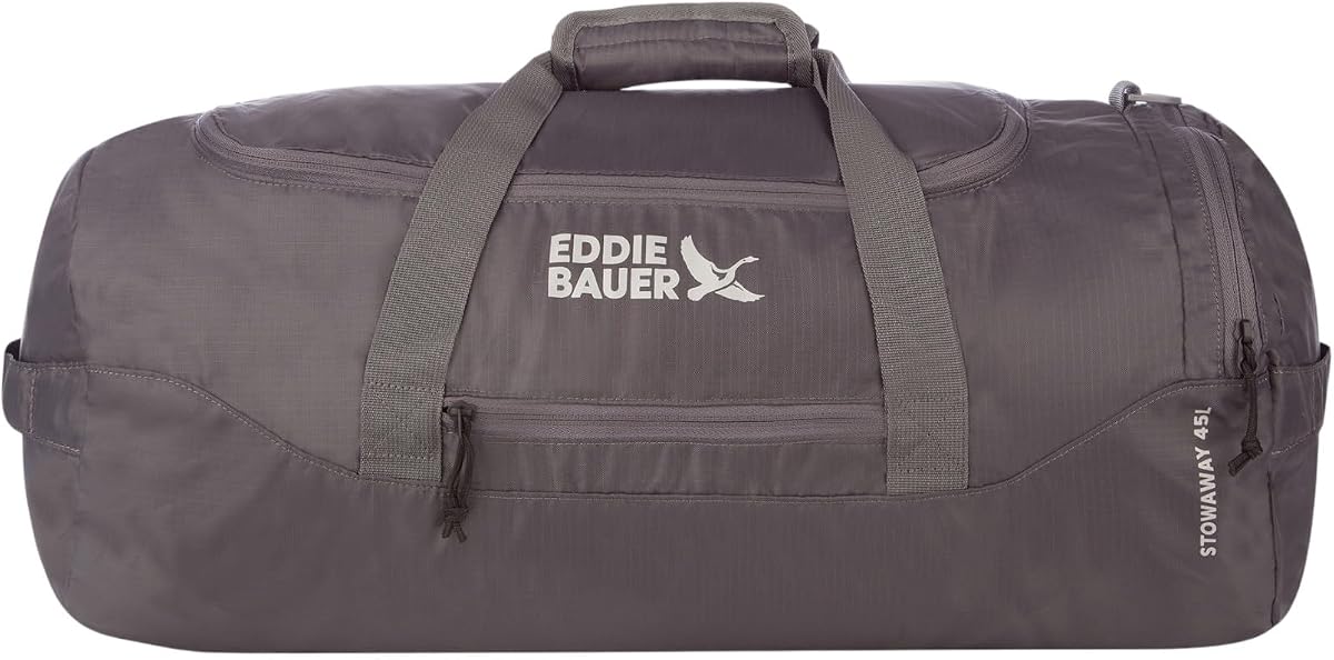 Stowaway Packable Duffel Bag, 45L, Dark Smoke | Lightweight Durable Ripstop Polyester, Packs Flat When Not in Use, Roomy Travel Duffel for Trips and Gym Use