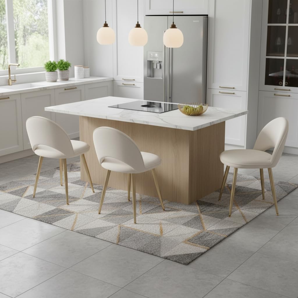 Eleganter Sessel, Klapplehne, Essstuhl, moderner Make-up-Stuhl, Küchenstuhl, für Esszimmer, Küche, Schlafzimmer, Büro, Samt, weiß (Samt weiß)
