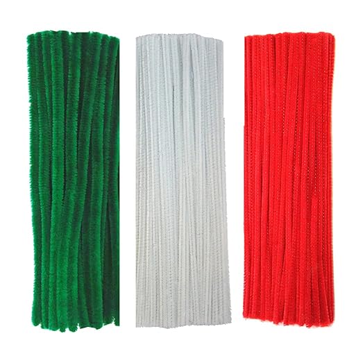 Juego de 150 limpiadores de tuberías de Navidad que incluye 50 tallos de chenilla verde 50 tallos de chenilla blanca y 50 limpiadores de tuberías