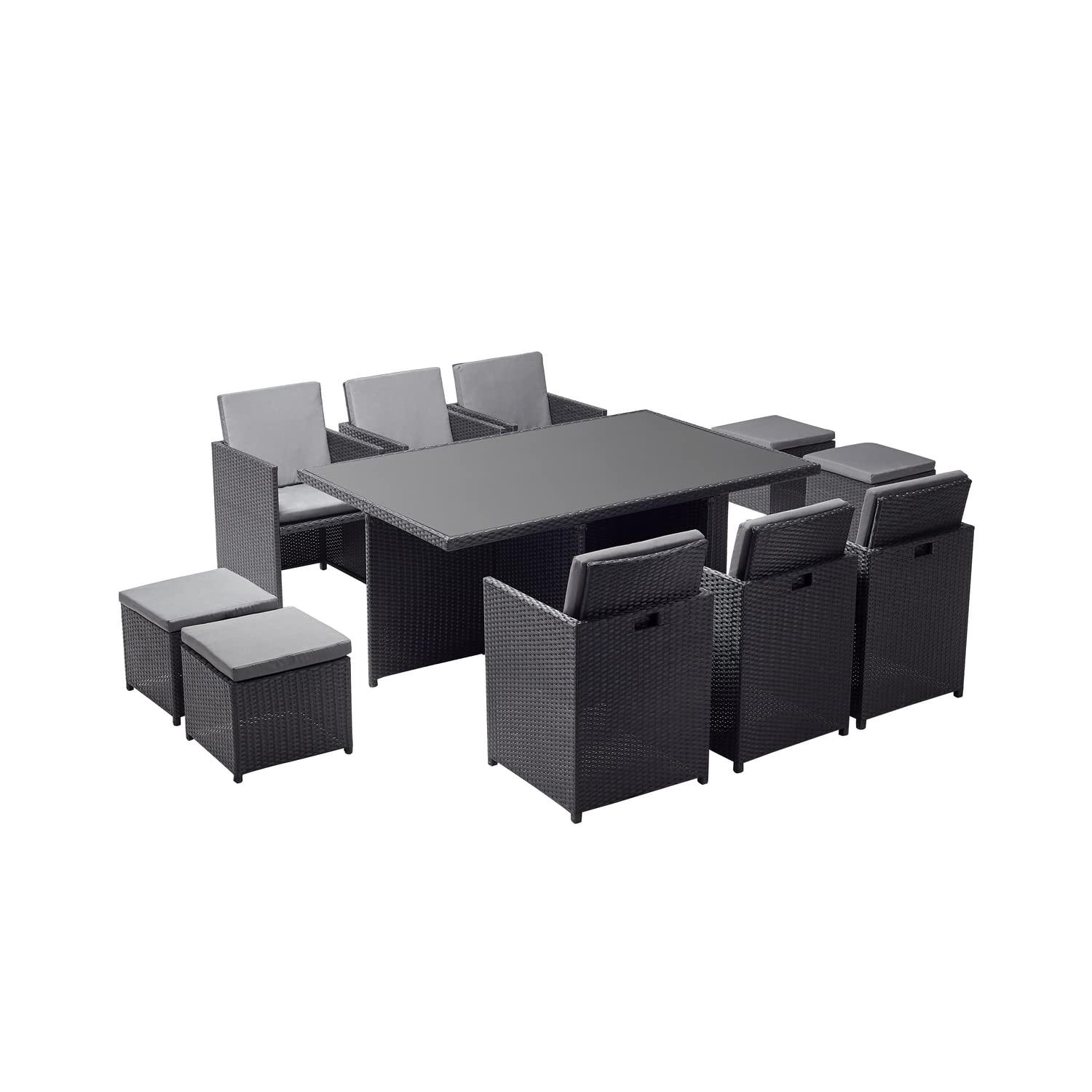 CONCEPT USINE Salon de Jardin Encastrable Monaco 10 Places Noir/Gris