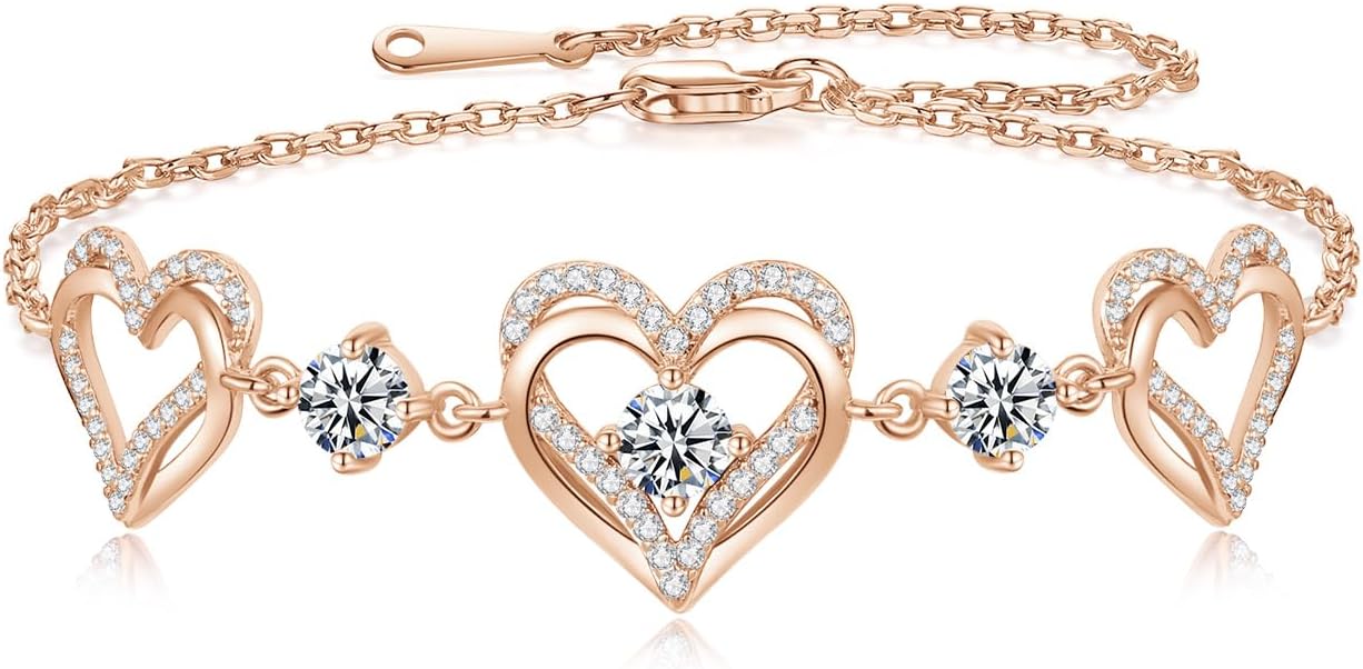 xiupen Love Heart Link Bracelet for Women Birthstone Adjustable Bracelets for Wife Trendy Anniversary Christmas Birthday Jewelry Gifts for Women Mothers Day Gift for Her Girlfriend
