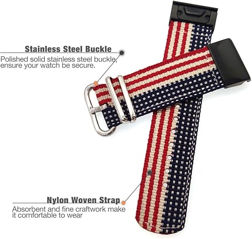 Miniatura 4 de Correa de reloj de 1.024 in para Garmin Fenix 6X Pro/Zafiro, correa de nailon tejida con patrón de bandera de Estados Unidos con cierre de acero