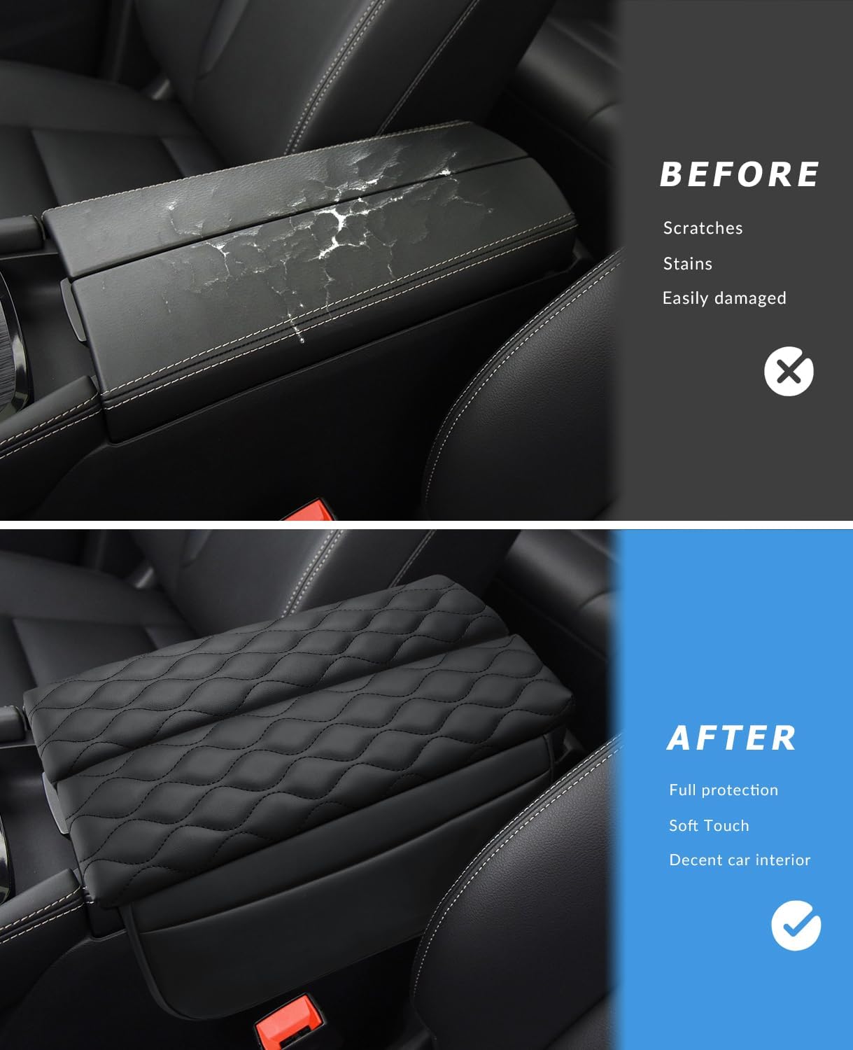 INTGET Car Center Console Armrest Cover for Nissan Rogue Accessories 2021-2026 2022 2023 2024 2025 Leather Arm Rest Box Lid Middle Console Seat Cover Protector (Black Cushion Texture, 2021-2026)