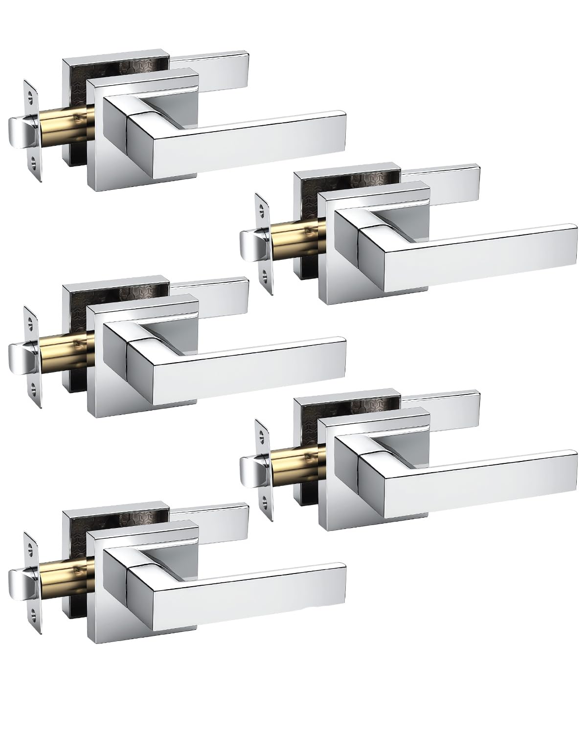 KNOBWELL 5 Pack Door Handles Polished Chrome Interior Door Levers for Hallway Closet Keyless Bedroom Doorknob with Lock