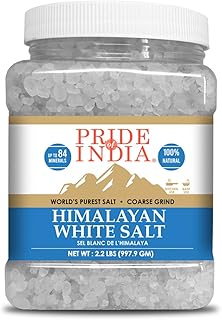 Pride of India- Himalayan White Salt Coarse Grind 2.2 lbs (997.90 gm)- Rarest & Enriched W/84+ Natural Minerals- Low Sodium- Mineral Rich Nutrition and Enhanced Taste- Healthier Table Salt Substitute- Gluten-Free, Vegan, Cholesterol Free