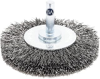 Benchmark Abrasives 3" Mounted Crimped Wire Wheel for Narrow Holes Derusting Paint Removal Deburring, Wire End Brush for Angle Pneumatic Grinder - Carbon Steel