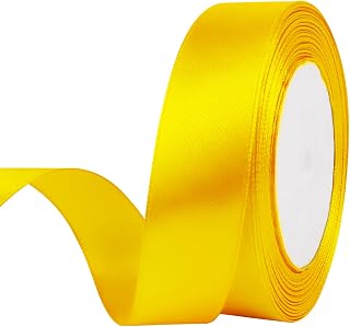 25 Yard Satin Ribbon Roll, 1 Inch Fabric Ribbon for Craft Bows Rose Bouquet, Holiday Gift Wrapping, Party Decoration (Yellow)