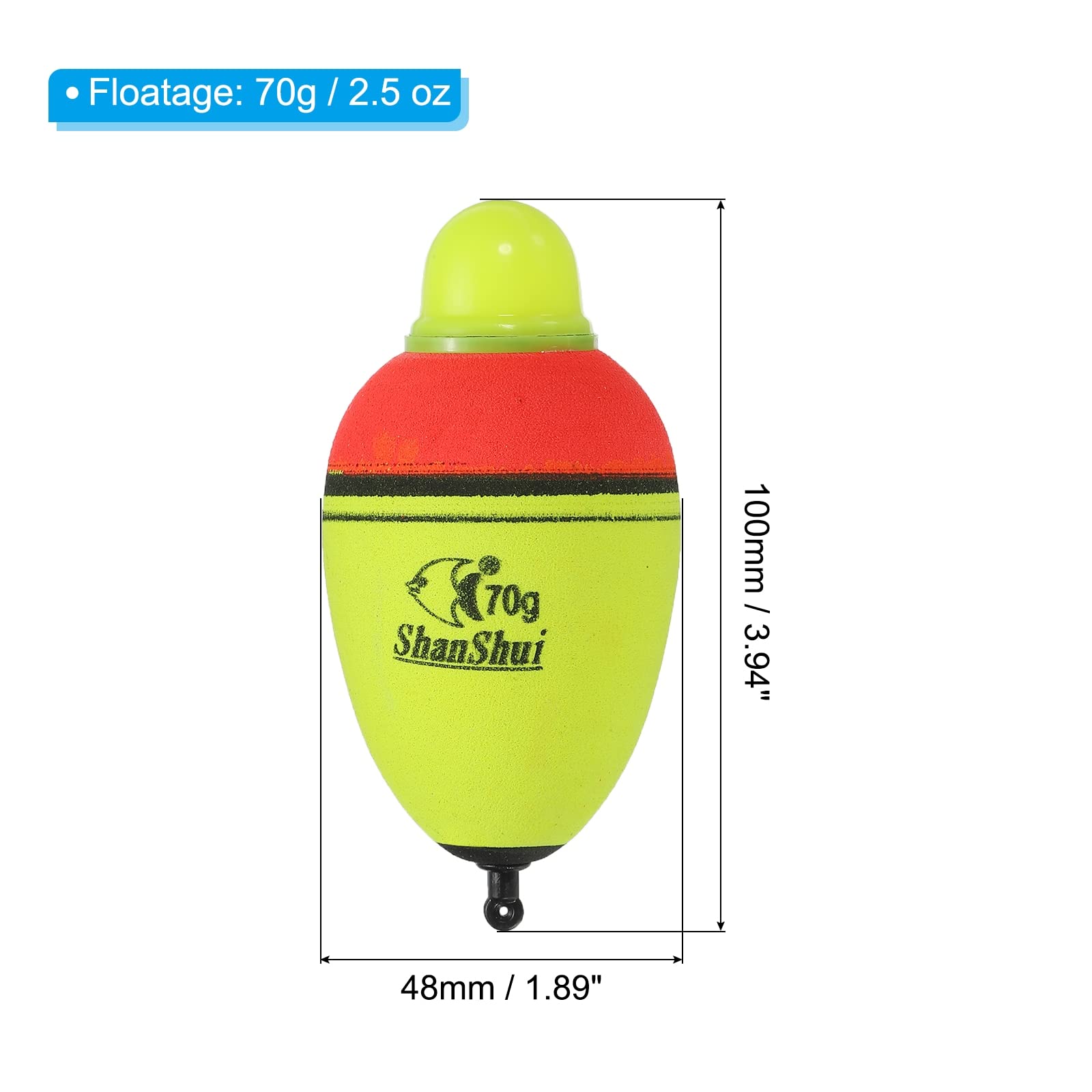 PATIKIL 2.5oz Lighted Fishing Slip Bobbers, 2 Pack EVA Light Up Fishing Float for Night Fishing, Yellow