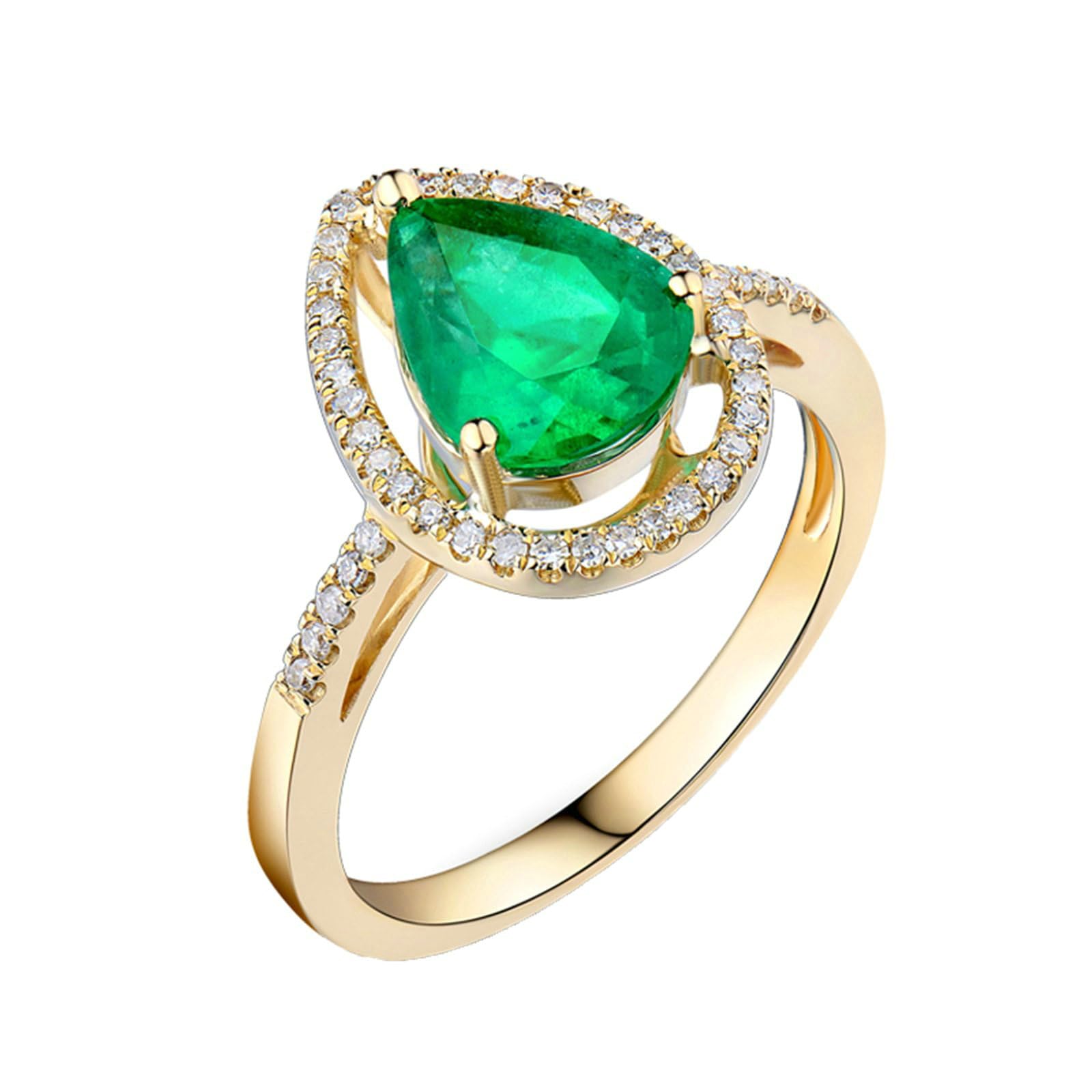 Obrączka ślubna ze złota 750 585 375 damska, rozmiar 47-65, pierścionek zaręczynowy, dla kobiet, krople z szmaragdem 1,5 ct i moissanit 0,17 ct