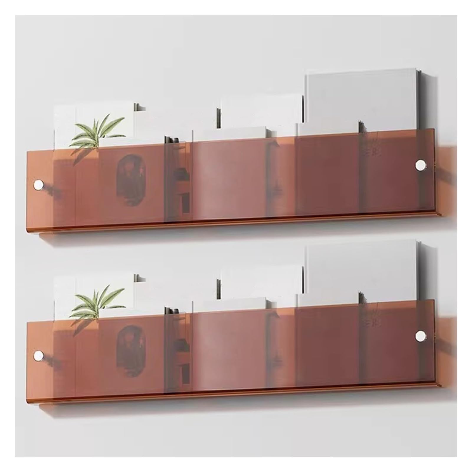 2Er-Pack Schwebende Acryl-Prospekthalter, Wandmontierter Zeitschriftenständer Für Homeoffice, Wartezimmer/Empfangsbereich/Lounge/Schönheitssalon, Transparenter Prospektst-Brown-L 120cm/47.2in