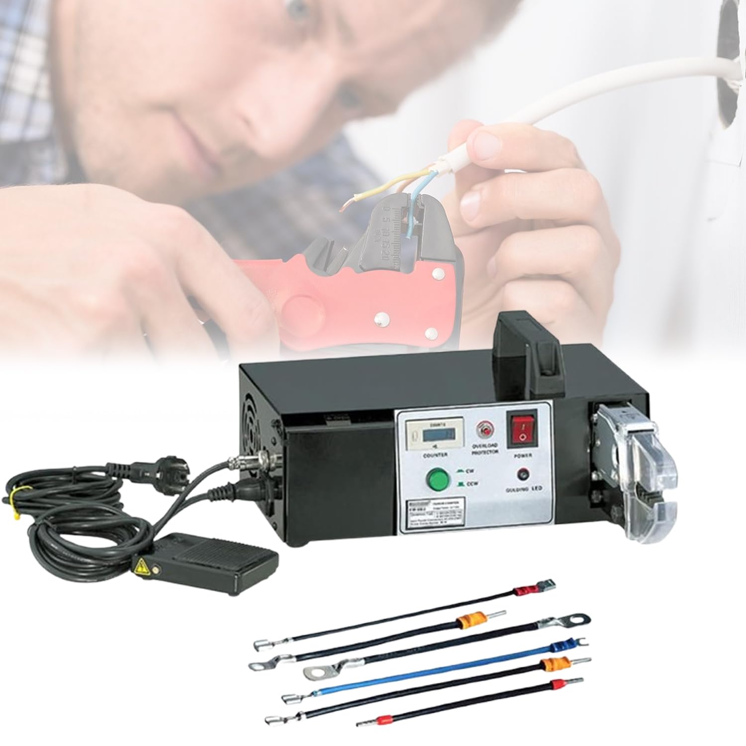 90W/12.7KN Electric Crimping Machine, Multifunctional Electric Crimping Pliers, Crimping Range 0.25-35mm, Insulated Terminal 5.5mm², with Stripping and Trimming, for Recycling Copper Wire