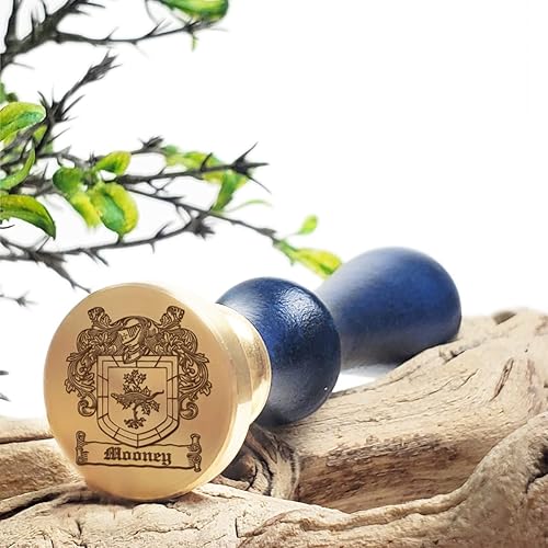Family Crest - Kit de sellos de cera personalizados con mango de madera y troquel de latón con cera de sellado