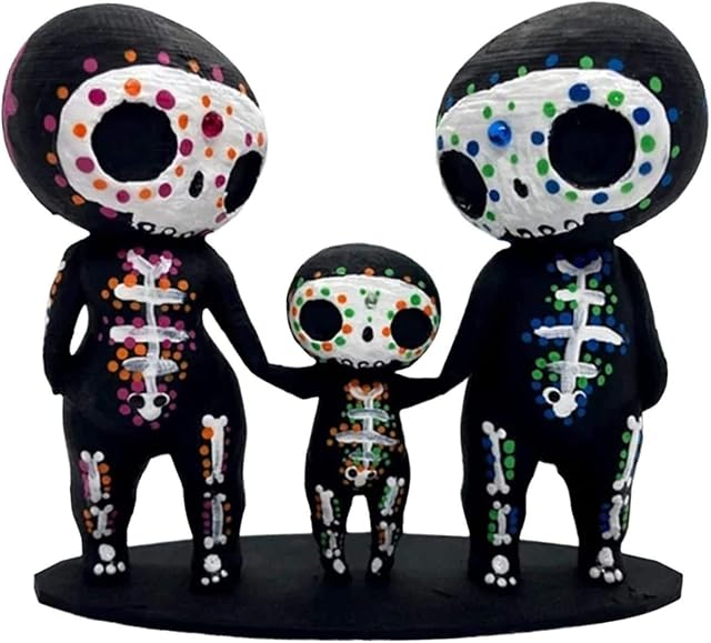Sugar Skull Figurines, Lovely Resin Crafts Sugar Skull Family Statue Decor, Resin Skeleton Couple Figurine Gothic Tabletop Ornaments for Mother's Day and Valentine Home Decoration