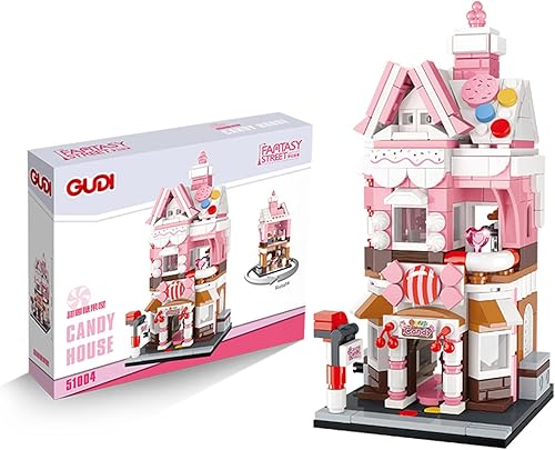 ANGFJ Bloques de construcción para niñas, kit de construcción de casa de caramelos, juguetes para niñas, vista a la calle, ladrillos rosados, juego